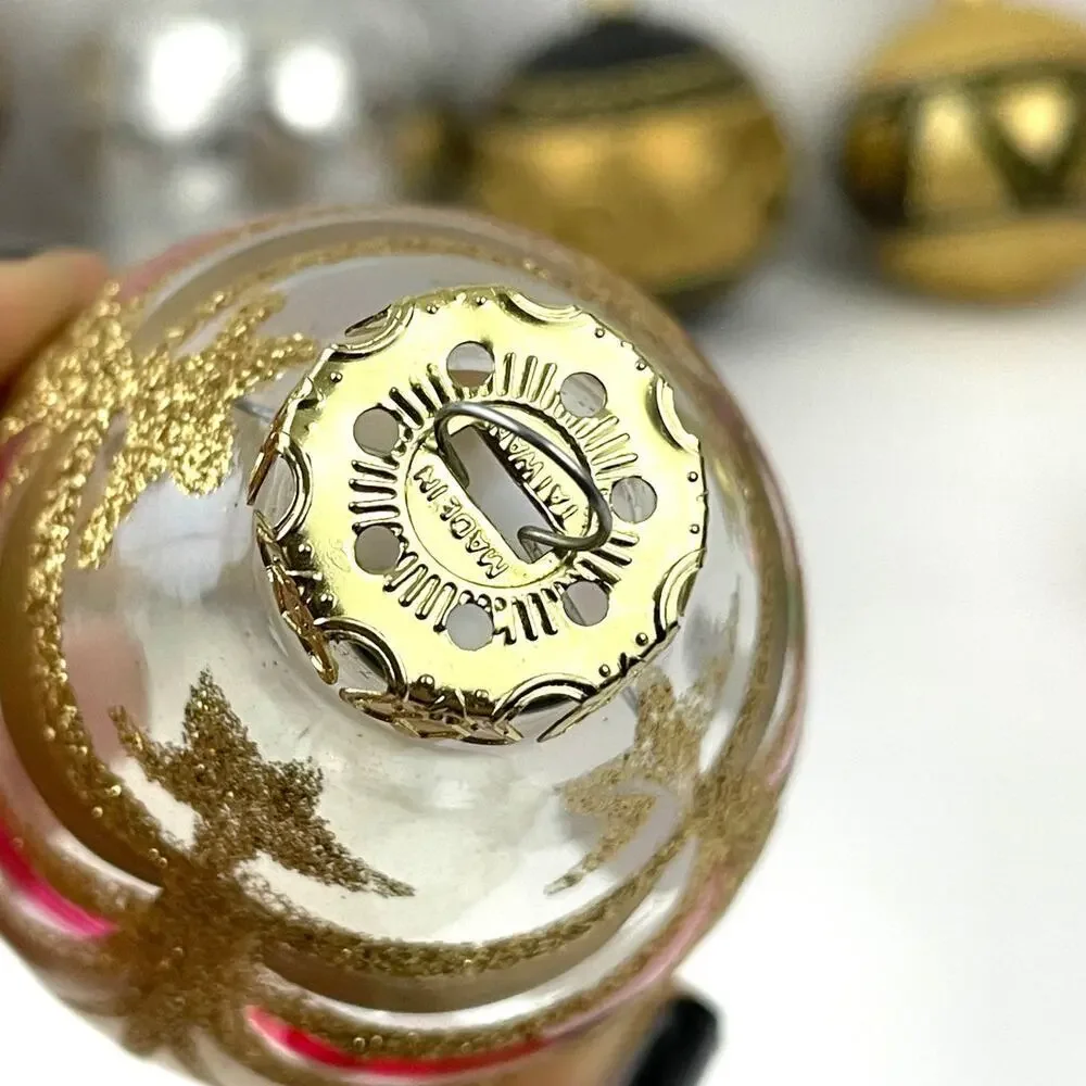 Lot of 10‎ Holiday Ornaments Christmas Glitter Bulbs Balls Pinecone Gold